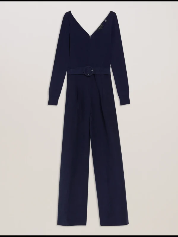 Agatea Off Shoulder Belted Wide Leg Jumpsuit