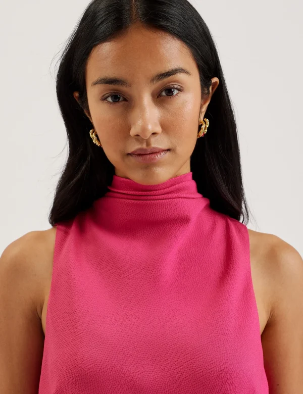 Anini Textured High Neck Sleeveless Top