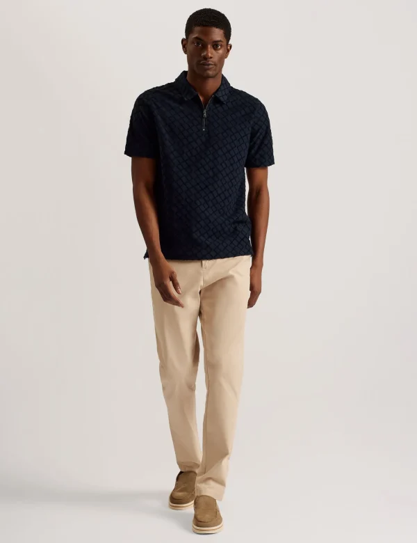 Ansom Short Sleeve Regular Textured Towelling Zip Polo