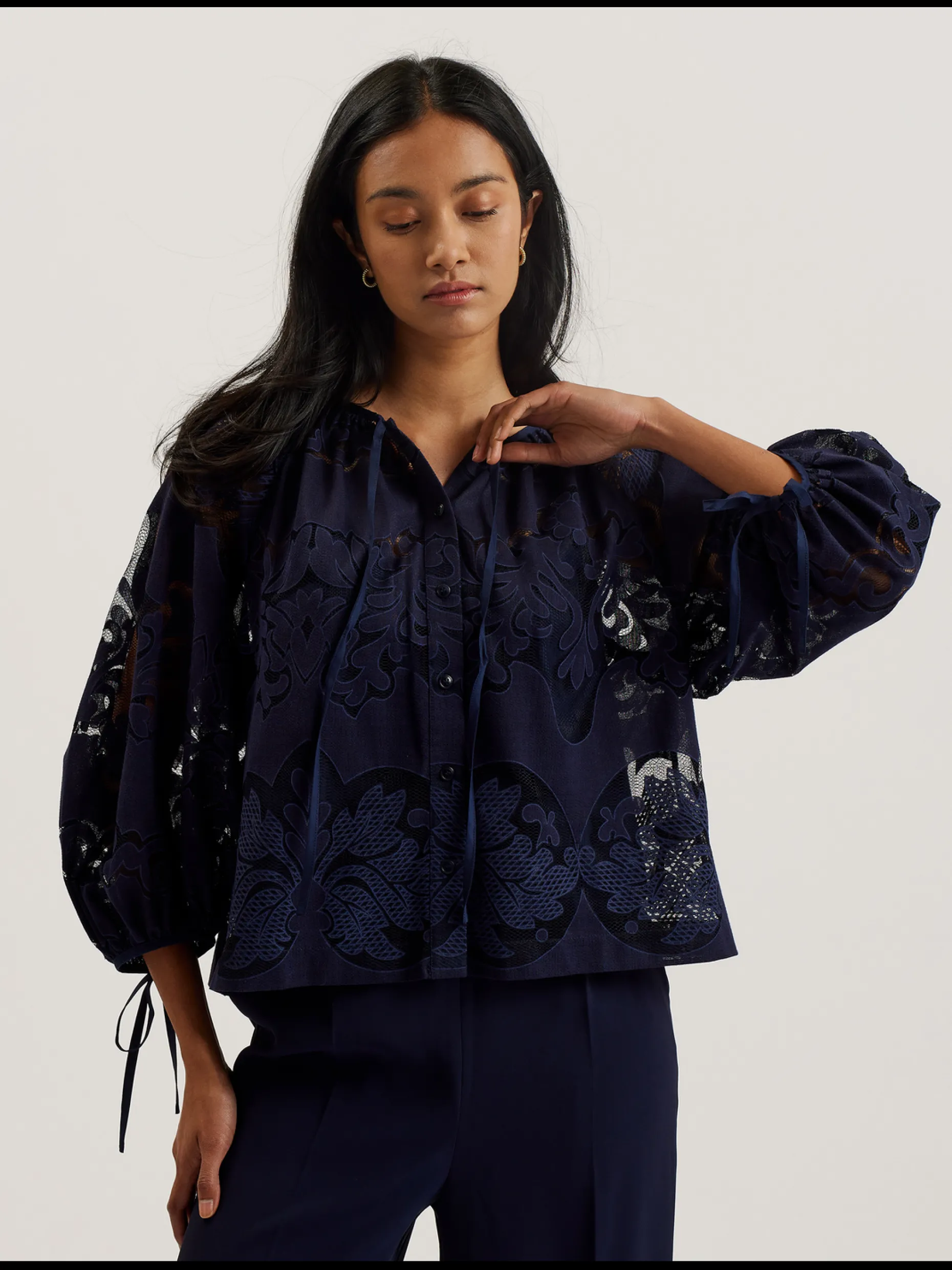 bacina_lace__balloon_slee_0.webp Bacina Lace 3/4 Balloon Sleeve Blouse