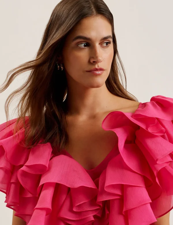 Calonda Oversized Frill Trim V-Neck Top