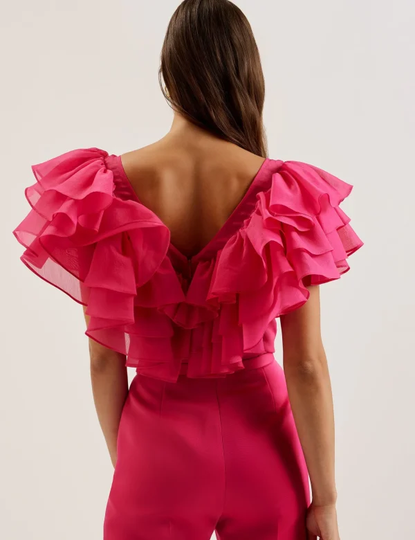 Calonda Oversized Frill Trim V-Neck Top