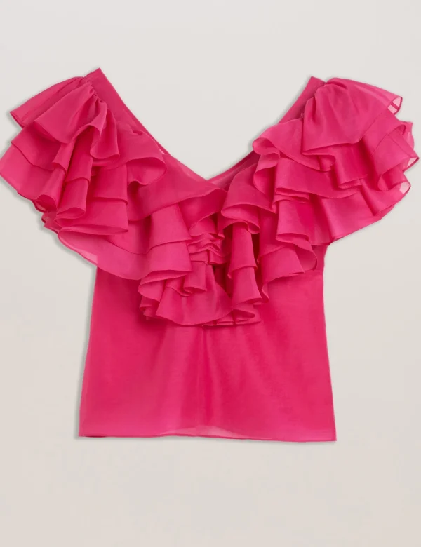 Calonda Oversized Frill Trim V-Neck Top