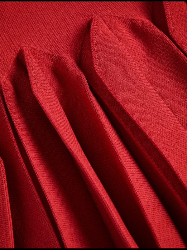 Canddy Pleated Hem Bodycon Knit Mini Dress