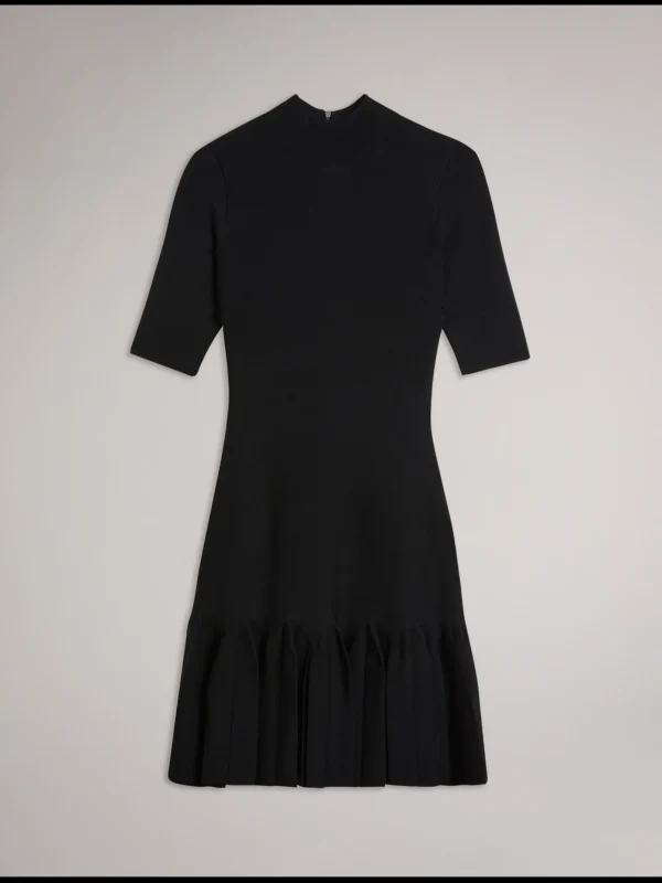 Canddy Pleated Hem Bodycon Knit Mini Dress