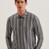 Capuzzo Long Sleeve Geo Stripe Zip Polo Shirt