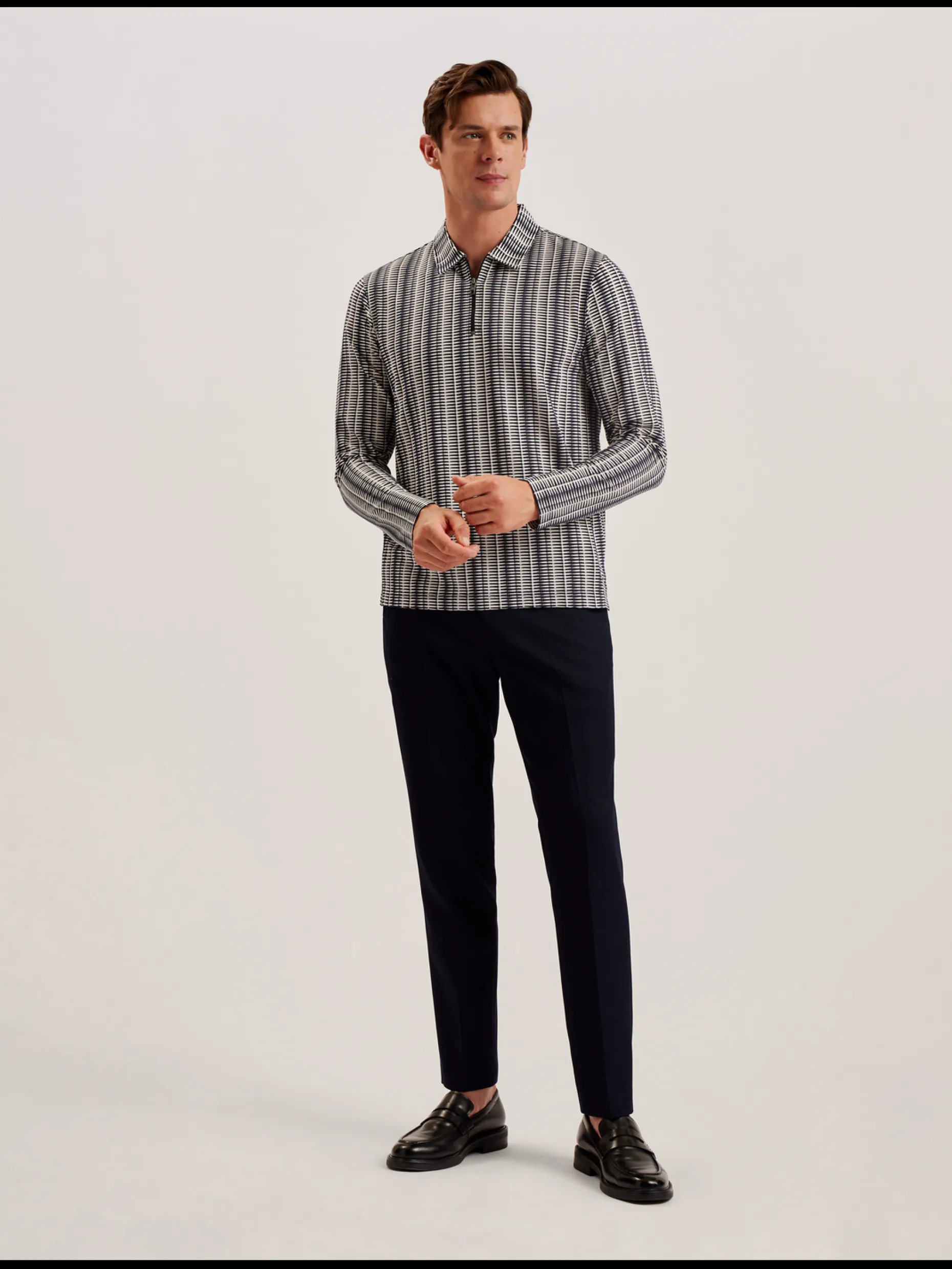 capuzzo_long_sleeve_geo_s_1.webp Capuzzo Long Sleeve Geo Stripe Zip Polo Shirt
