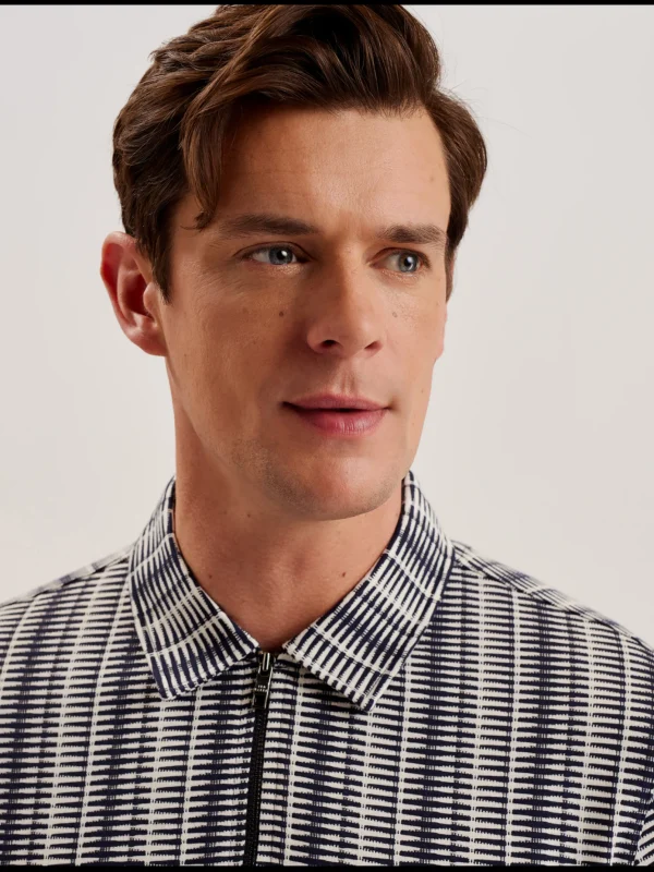 Capuzzo Long Sleeve Geo Stripe Zip Polo Shirt