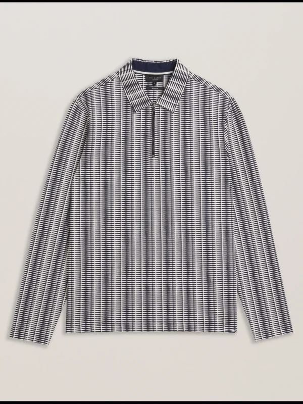Capuzzo Long Sleeve Geo Stripe Zip Polo Shirt