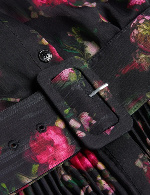 Ceiba Floral Print Pleated Maxi Shirt Dress