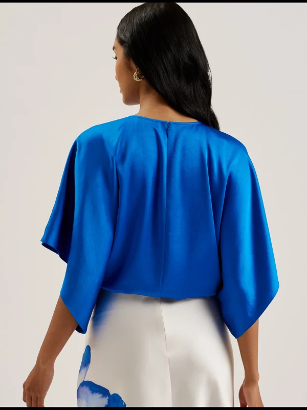 Cherika Batwing Short Sleeve Satin Blouse