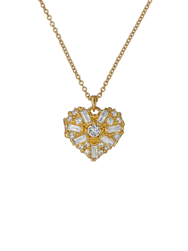 Cherish Crystal Cluster Heart Locket Pendant Necklace