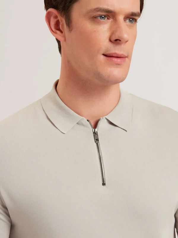 Daldin Zip Collar Stretch Knit Polo Shirt