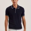 Dunow Pointelle Detail Striped Trim Polo Shirt