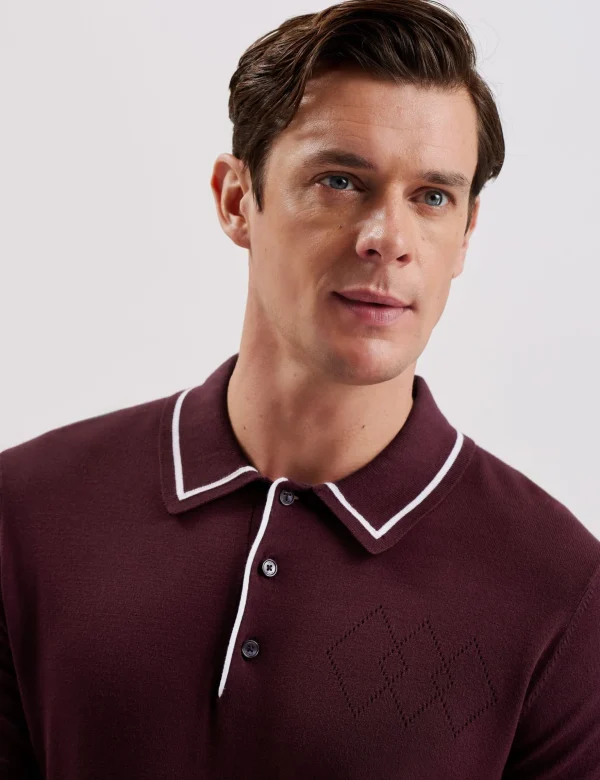 Dunow Pointelle Detail Striped Trim Polo Shirt