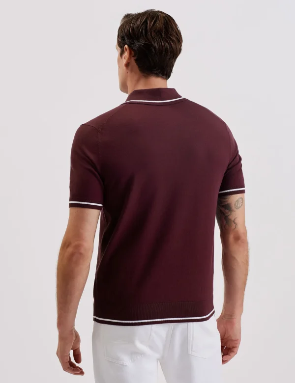 Dunow Pointelle Detail Striped Trim Polo Shirt