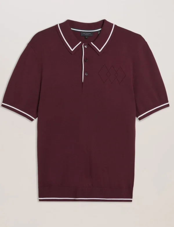 Dunow Pointelle Detail Striped Trim Polo Shirt