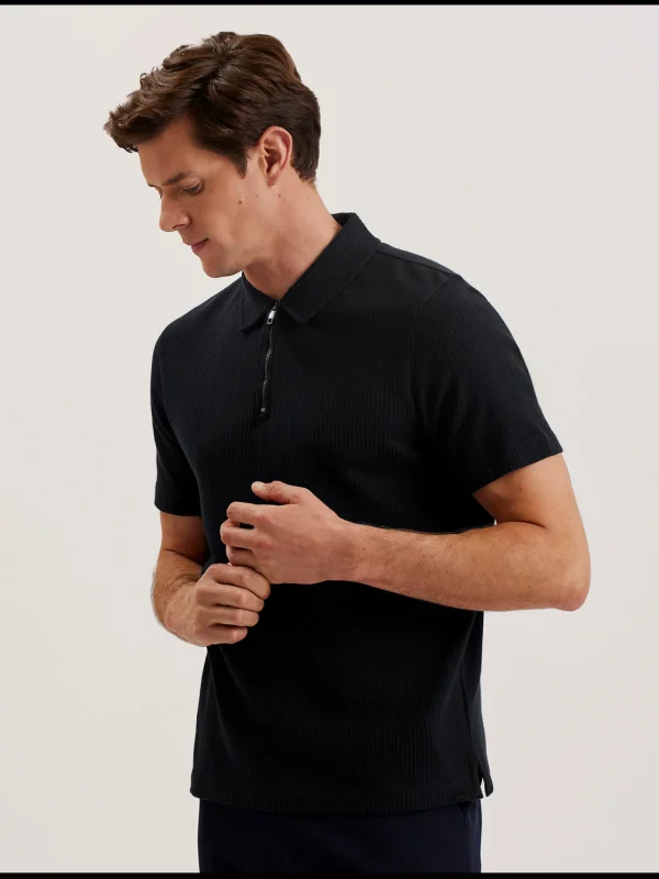 Elgrave Ribbed Cotton Zip Neck Polo Shirt
