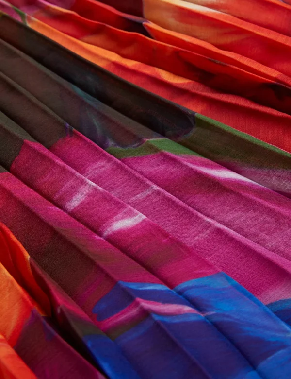 Evola Printed Pleated Midi Skirt