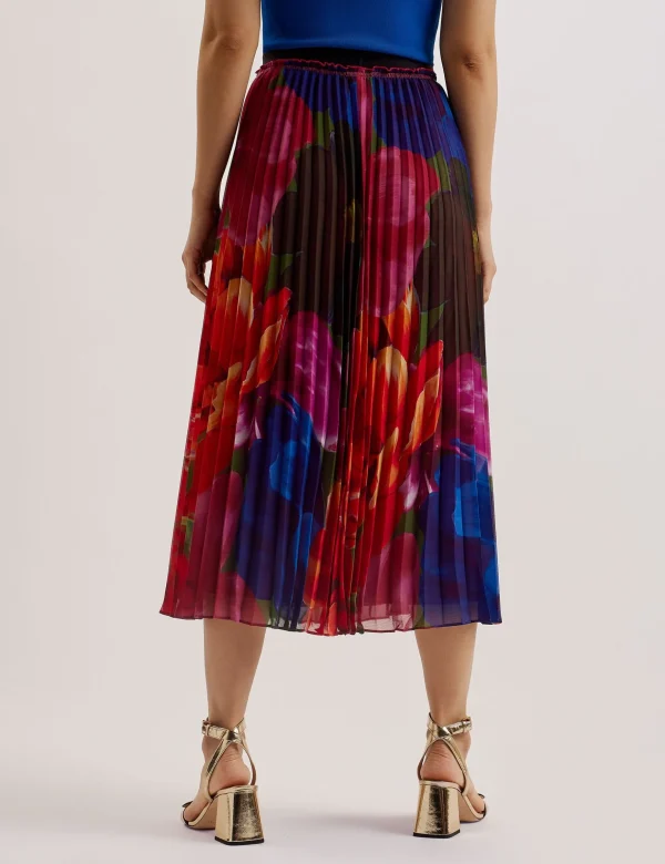 Evola Printed Pleated Midi Skirt