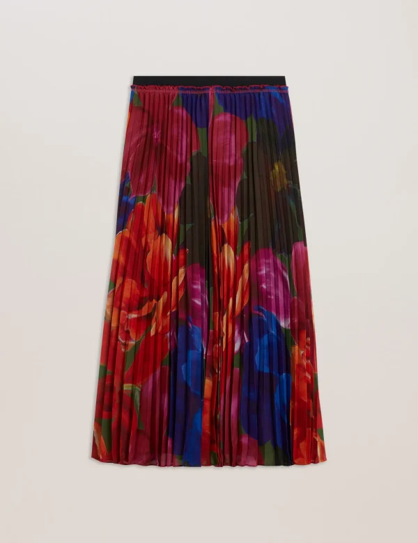 Evola Printed Pleated Midi Skirt