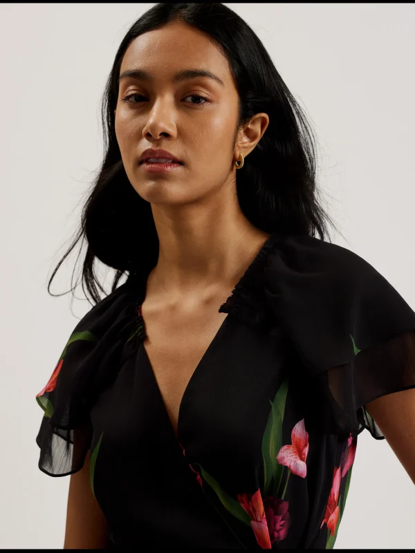 Fasnia Floral Angel Sleeve Wrap Mini Dress