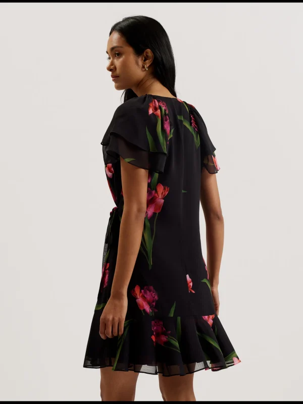 Fasnia Floral Angel Sleeve Wrap Mini Dress