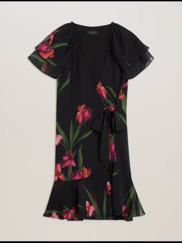 Fasnia Floral Angel Sleeve Wrap Mini Dress