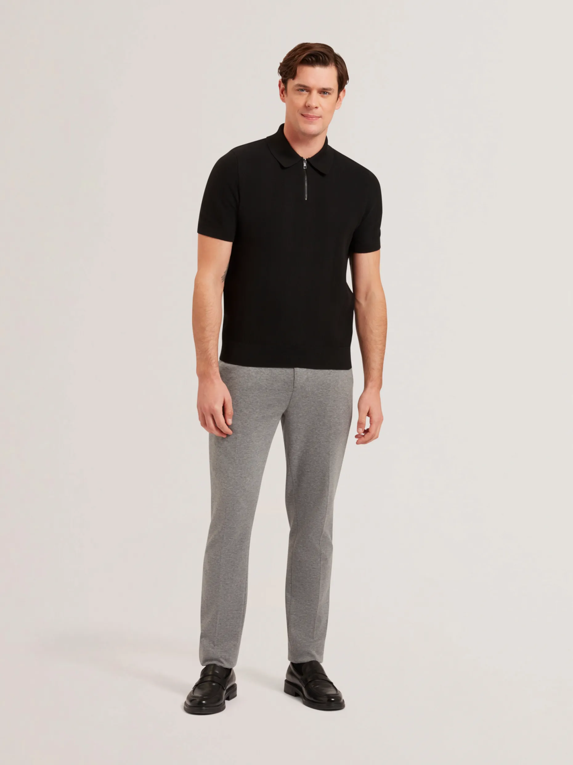 fourd_short_sleeve_herrin_0.webp Fourd Short Sleeve Herringbone Zip Polo