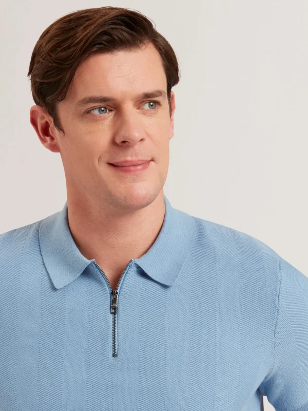 Fourd Short Sleeve Herringbone Zip Polo