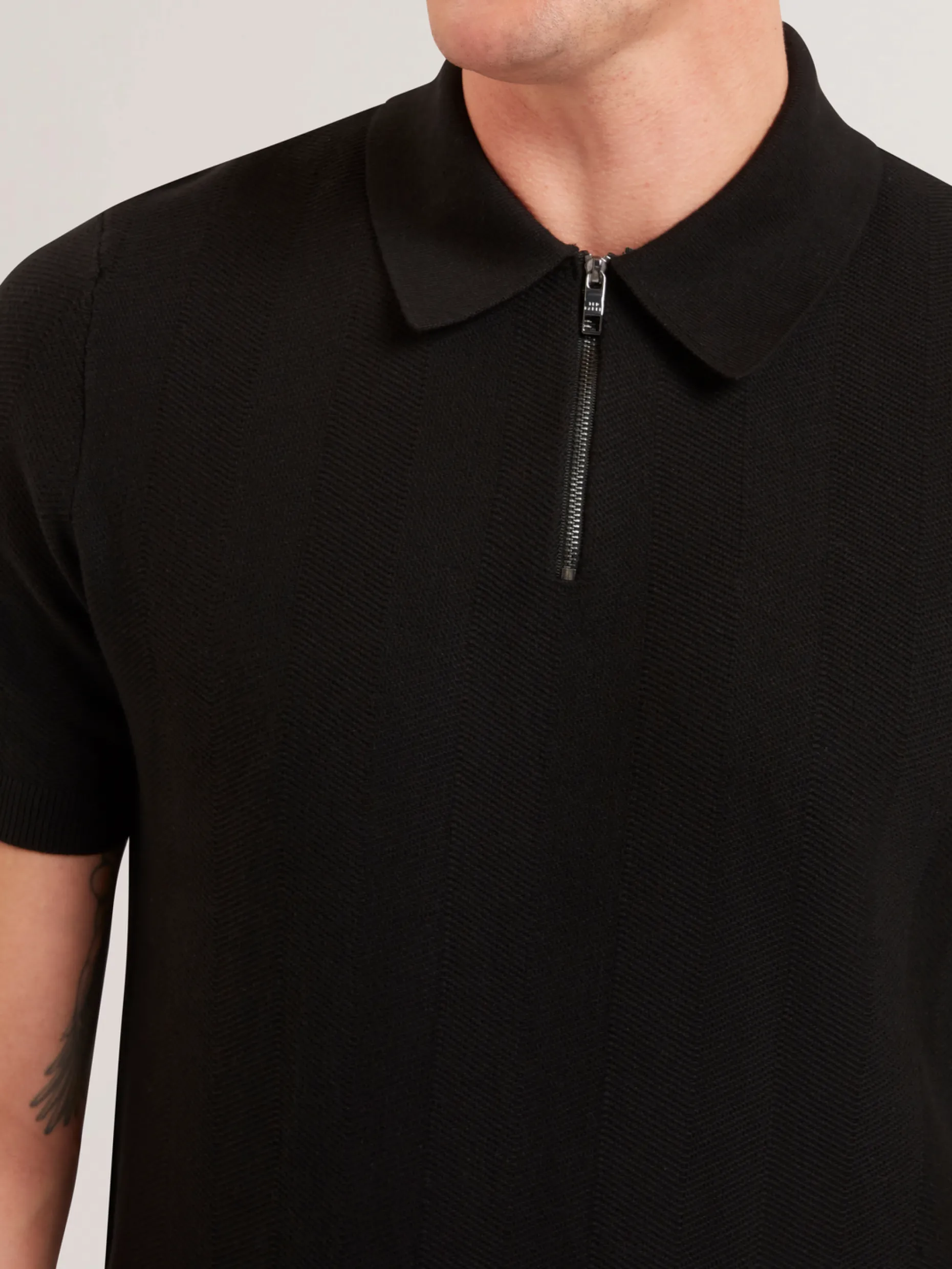 fourd_short_sleeve_herrin_2.webp Fourd Short Sleeve Herringbone Zip Polo