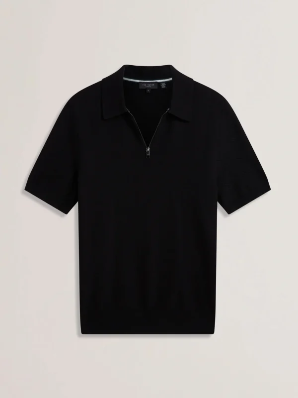 Fourd Short Sleeve Herringbone Zip Polo