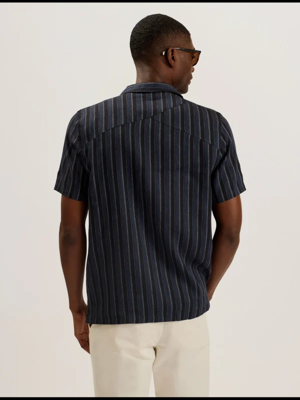 Francoi Striped Cotton Linen Short Sleeve Shirt