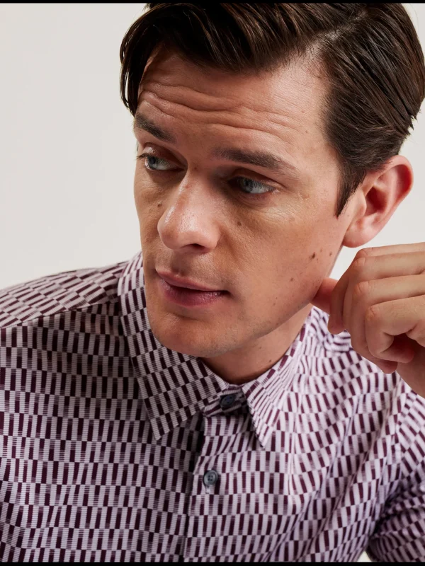 Frestin Geometric Pattern Slim Long Sleeve Shirt