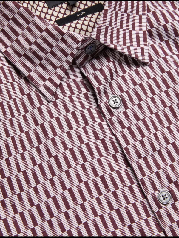 Frestin Geometric Pattern Slim Long Sleeve Shirt