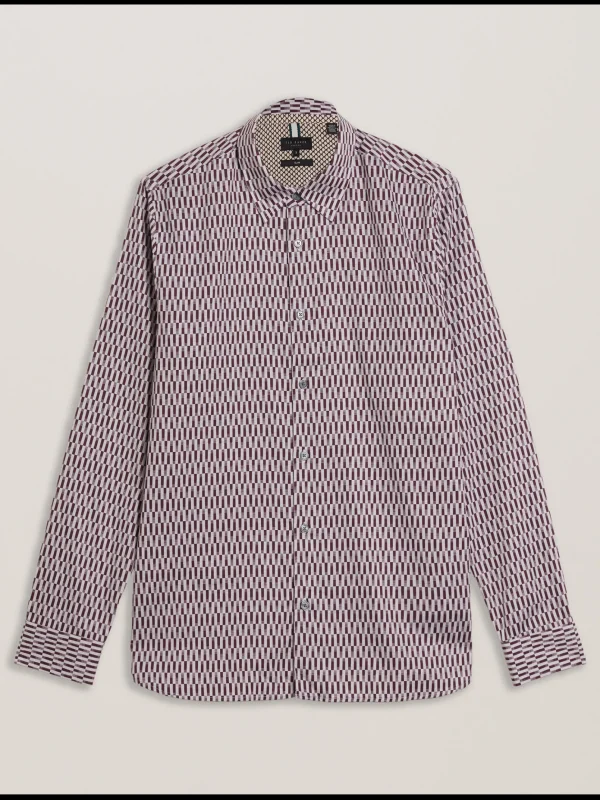 Frestin Geometric Pattern Slim Long Sleeve Shirt