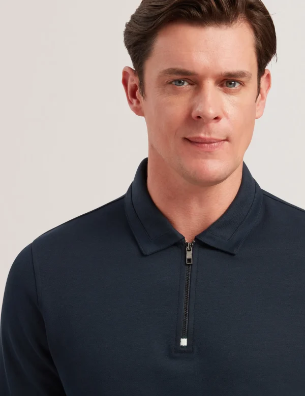 Ingmar Long Sleeve Cotton Blend Zip Polo Shirt