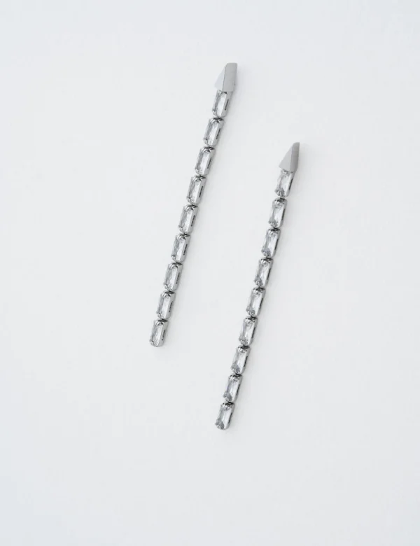 Isalie Baguette Crystal Long Drop Earrings
