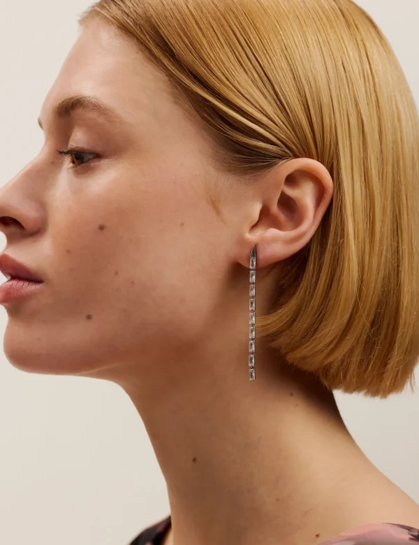 Isalie Baguette Crystal Long Drop Earrings