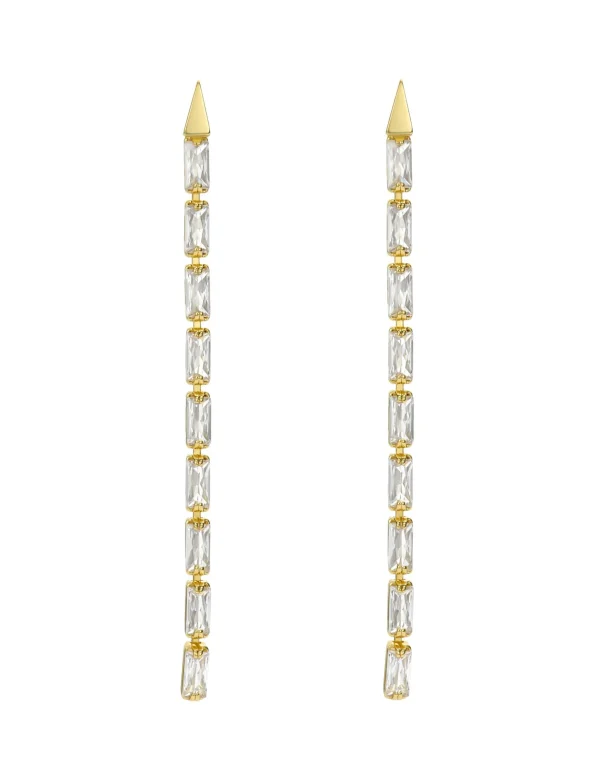 Isalie Baguette Crystal Long Drop Earrings