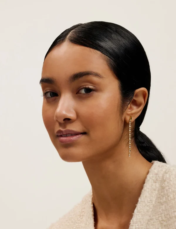 Isalie Baguette Crystal Long Drop Earrings