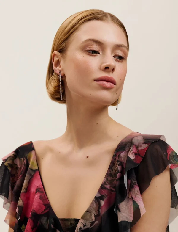 Isalie Baguette Crystal Long Drop Earrings