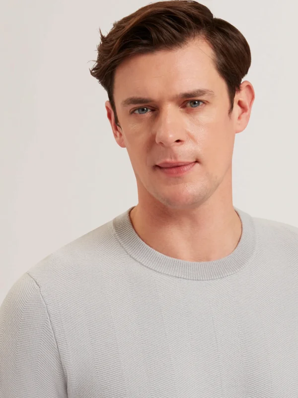 Jamals Long Sleeve Herringbone Stitch Crew Neck Sweater