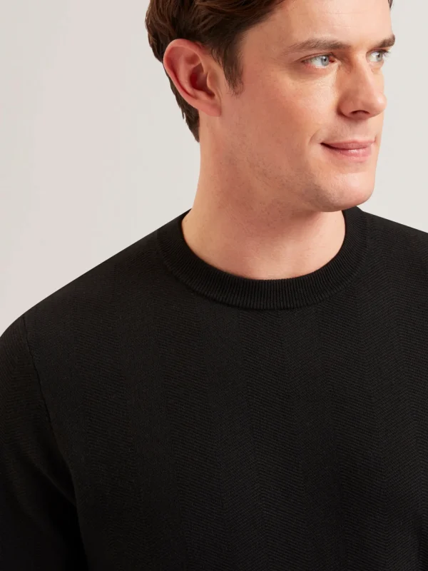 Jamals Long Sleeve Herringbone Stitch Crew Neck Sweater