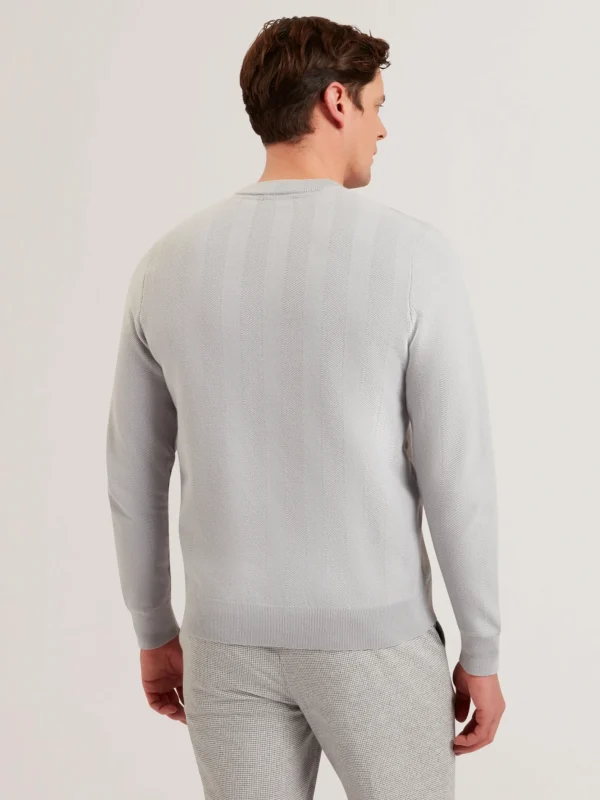 Jamals Long Sleeve Herringbone Stitch Crew Neck Sweater