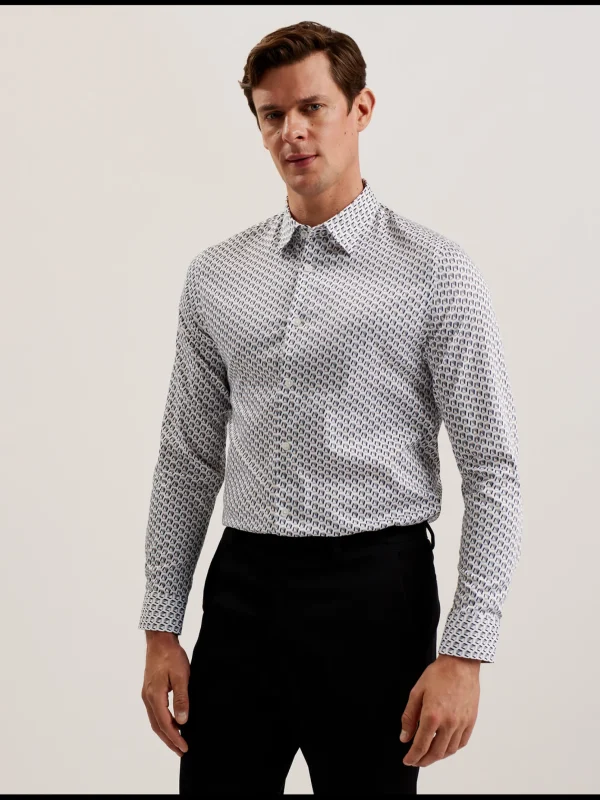 Joshhy Slim Fit Geometric Long Sleeve Shirt