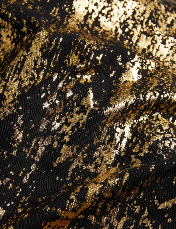 Junhaa Foil Print Long Sleeve Mesh Midi Dress