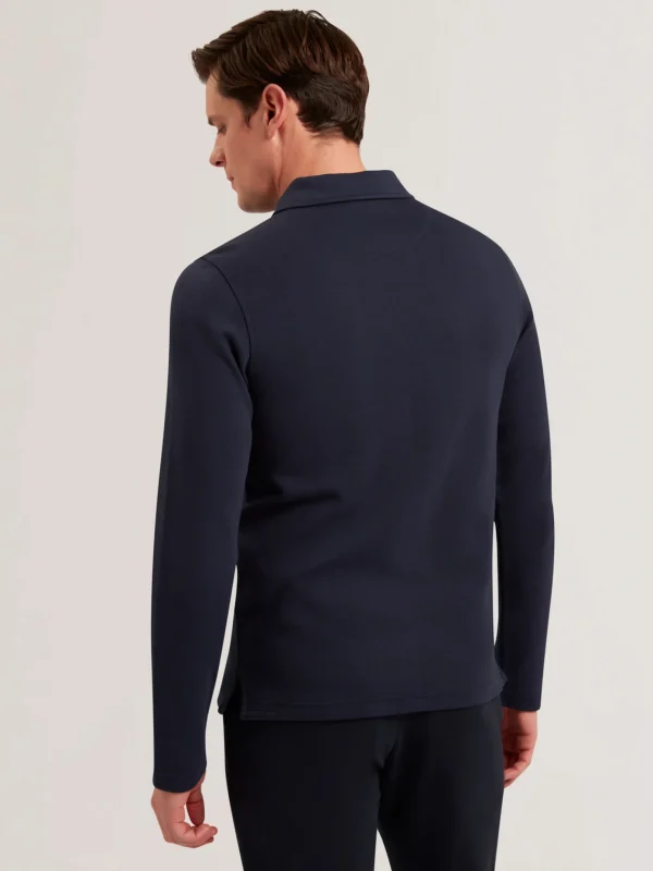 Kalend Long Sleeve Zip Neck Herringbone Polo