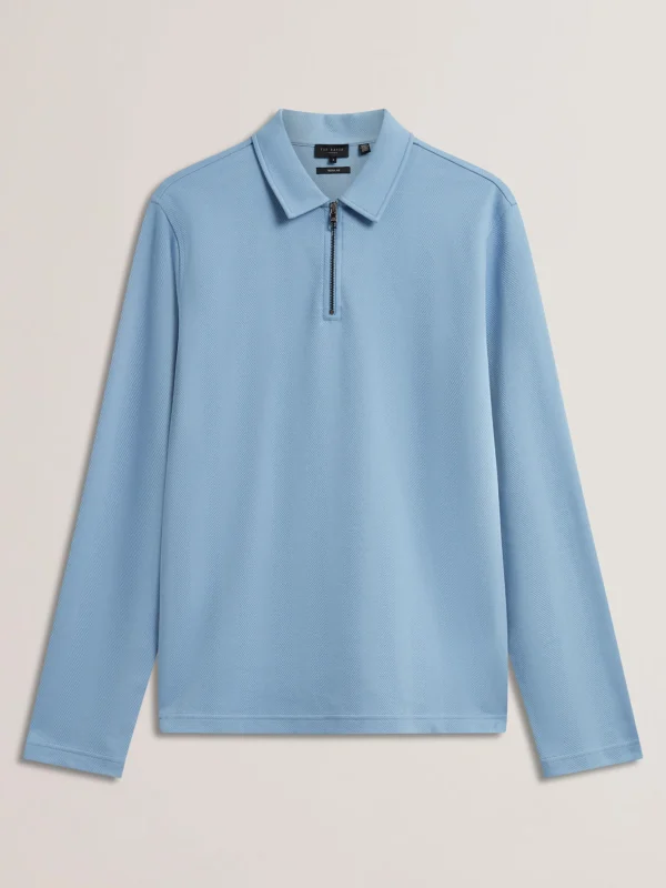 Kalend Long Sleeve Zip Neck Herringbone Polo