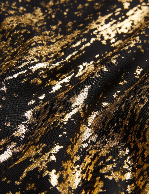 Karenha Foil Printed Slash Neck Mesh Top